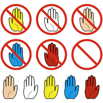 Different colored Stop hand set on white