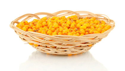 sea buckthorn in basket isolated on white