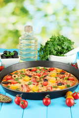 colorful composition of delicious pizza, vegetables and spices