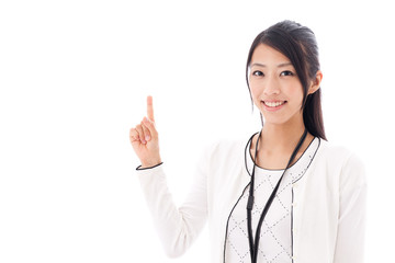 attractive asian businesswoman on white background