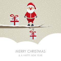 santa figure on branch snowy winter landscape