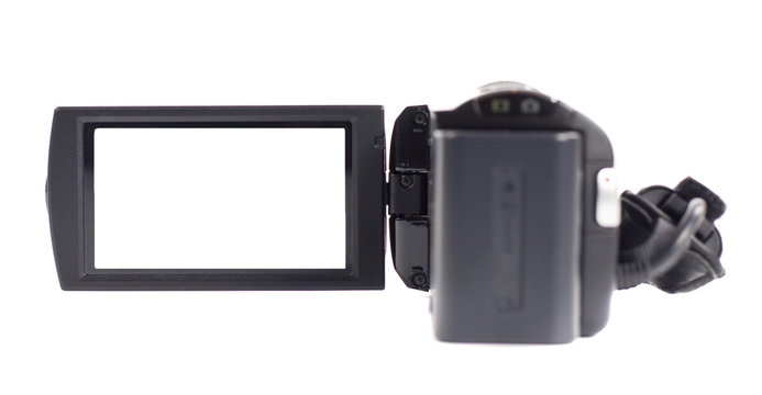 amateur camcorder on white background