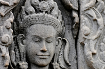 detail of stone carvings in angkor wat,cambodia.