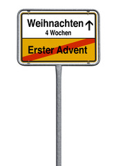 Ortsschild 4 Wochen bis Weihnachten