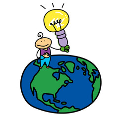 bright man on planet earth hand drawn