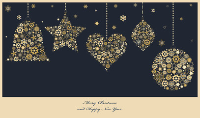Fototapeta na wymiar Christmas ornaments from golden snowflakes