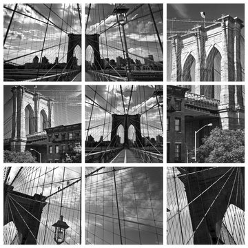 Fototapeta Collage Pont de Brooklyn noir et blanc - New York USA