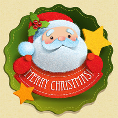 Christmas card with Santa Claus and Merry Christmas lettering