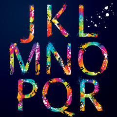 Font - Colorful letters with drops and splashes from J to R