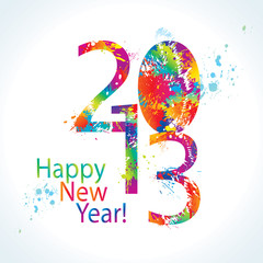New Year's card 2013 with colorful drops and sprays - obrazy, fototapety, plakaty