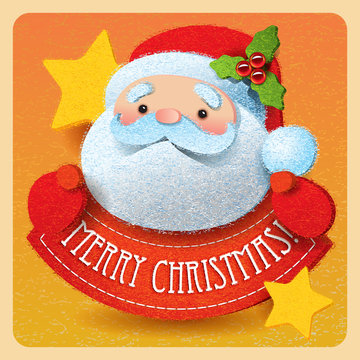 Christmas card with Santa Claus and Merry Christmas lettering