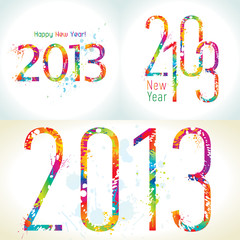 Set of New Year's cards 2013 with colorful drops and sprays