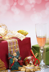 Christmas decoration and wineglass