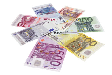 Obraz na płótnie Canvas Set of Euro banknotes on white background