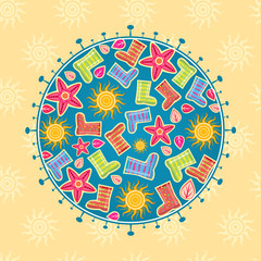 Card with Rain Boots Flowers and Sun