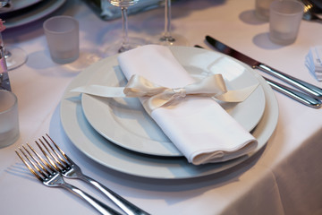 Elegant table set for a wedding dinner