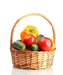 fresh vegetables in basket isolated on white
