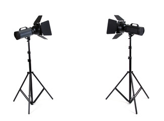 Empty photo studio with lighting equipment