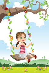 Obraz na płótnie Canvas Dziewczyna swinging na drzewie