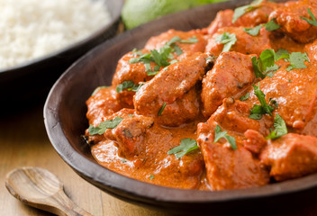 Creamy butter chicken curry with basmati rice. - 46291453