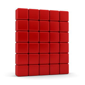 30 Blank red equilateral cubes in formation