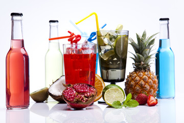 Alcohol drinks set with fruits