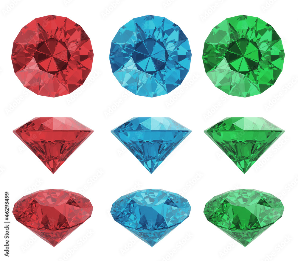 Poster set of color diamonds isolated with clipping path