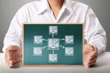 holding a blank blackboard