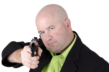 Man pointing gun