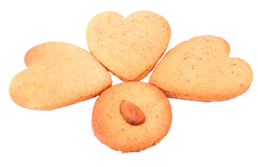 Homemade cookies isolated on white background. Heart shaped