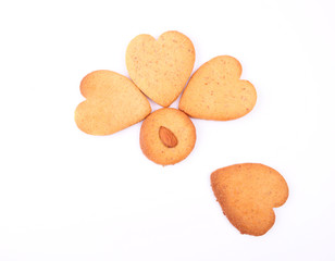Homemade cookies isolated on white background. Heart shaped