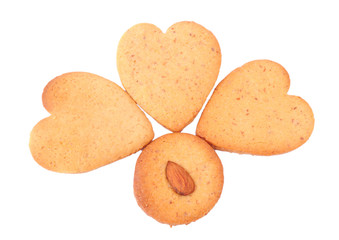 Homemade cookies isolated on white background. Heart shaped