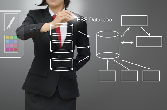 Business woman drawing database concept diagram