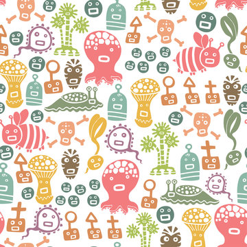 seamless pattern with cute little monsters
