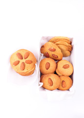 Almond cookies on isolated white background. Christmas baking.