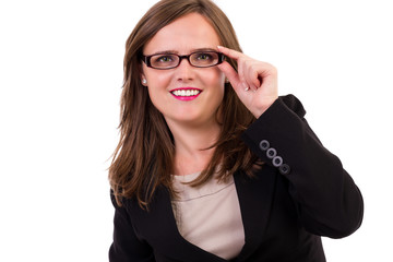 Smiling young business woman wearing  glasses