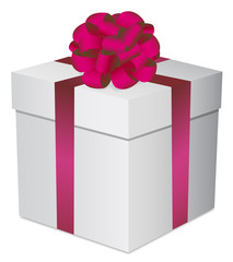 white box with bright ribbon, vector illustration