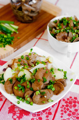 Marinated mushrooms and boiled potatoes