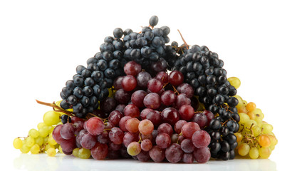 assortment of ripe sweet grapes isolated on white.