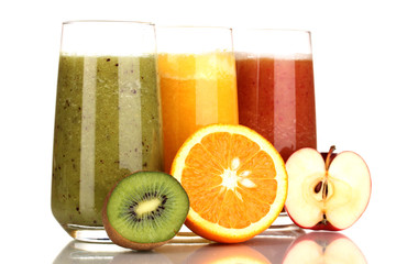 Fresh fruit juices isolated on white