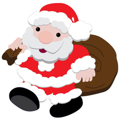 Isolated vector of Santa carrying sack of presents