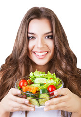 beautiful healthy friendly woman with salad