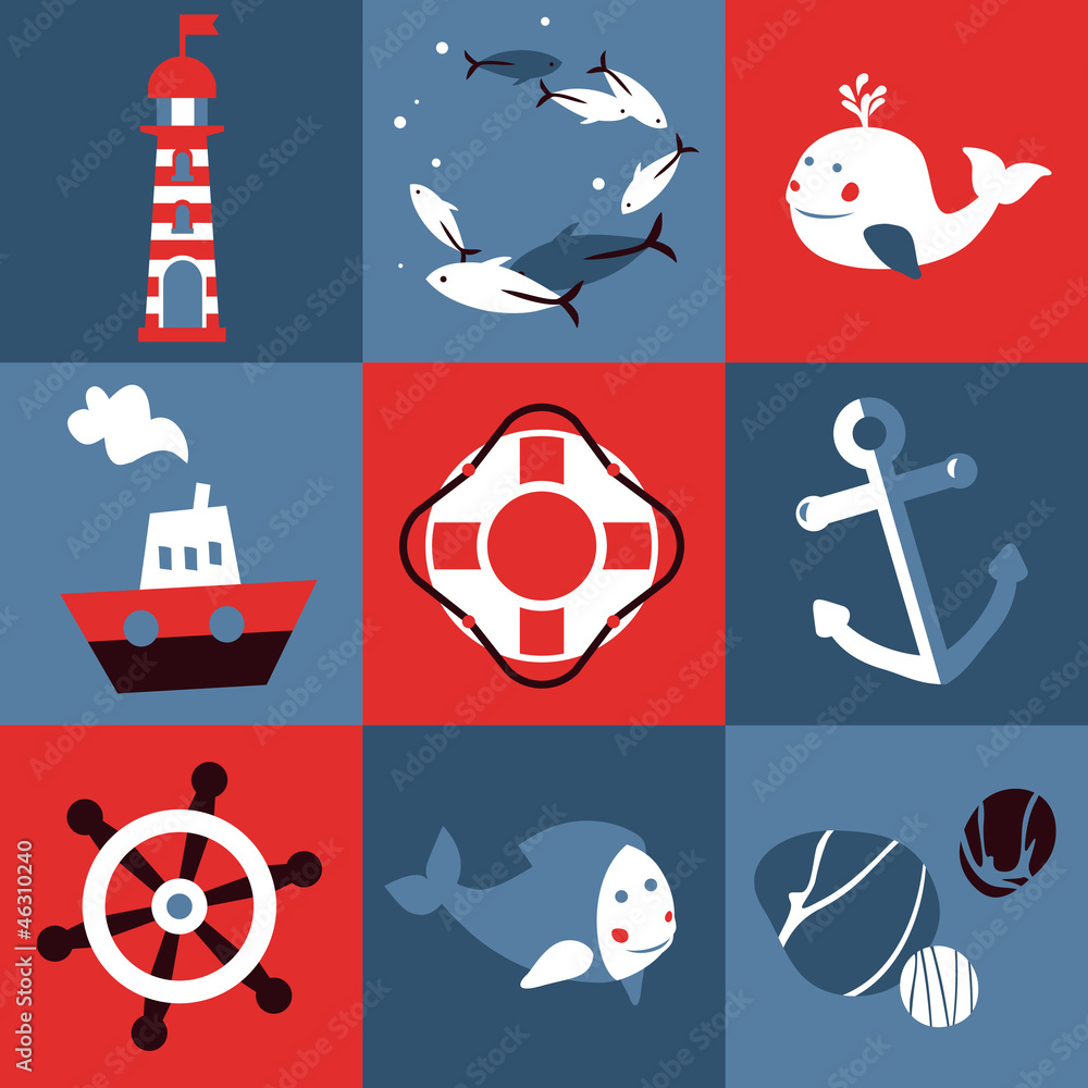 Poster Vector set with nautical design elements