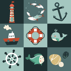 Fototapeta premium Vector set with nautical design elements