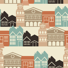 Fototapeta na wymiar Vector seamless pattern with houses and buildings