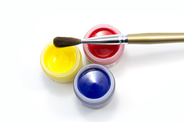 top view of pots of water, poster colors
