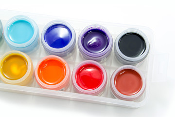 top view of pots of water, poster colors