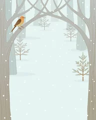 Papier Peint photo autocollant Oiseaux dans la forêt Fond de forêt d& 39 hiver