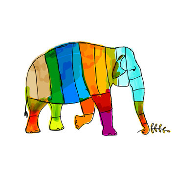 Funny  striped elephant for your design