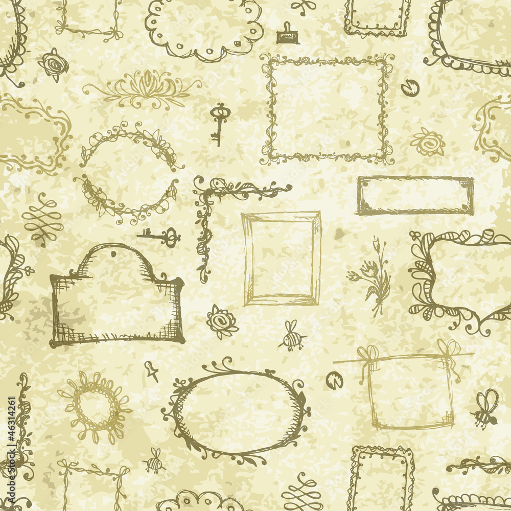 Poster seamless grunge pattern with picture frames for your design
